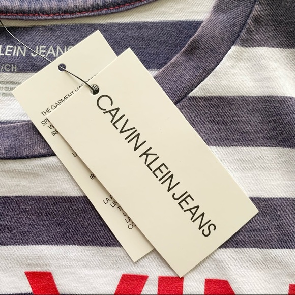 🌸New🌸 Calvin Klein Jeans Striped Crop Tee S NWT - Picture 4 of 7